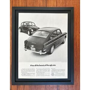 Framed 1966 VW Volkswagen Bug Fastback It Has all the Beauty of Ugly One Car Ad
